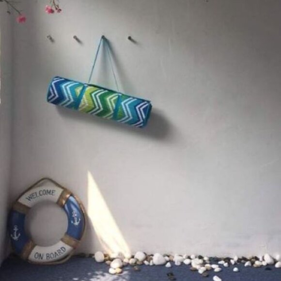 Aqua Roll-Up Chevron Beach/Pool Mat w/ Pillow & Strap Blue Green Travel-HD110 - Picture 4 of 4